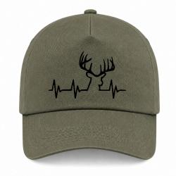 Casquette Chasse - Battement de coeur "CERF" - Kaki / Noir