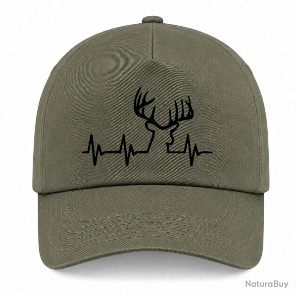 Casquette Chasse - Battement de coeur "CERF" - Kaki / Noir