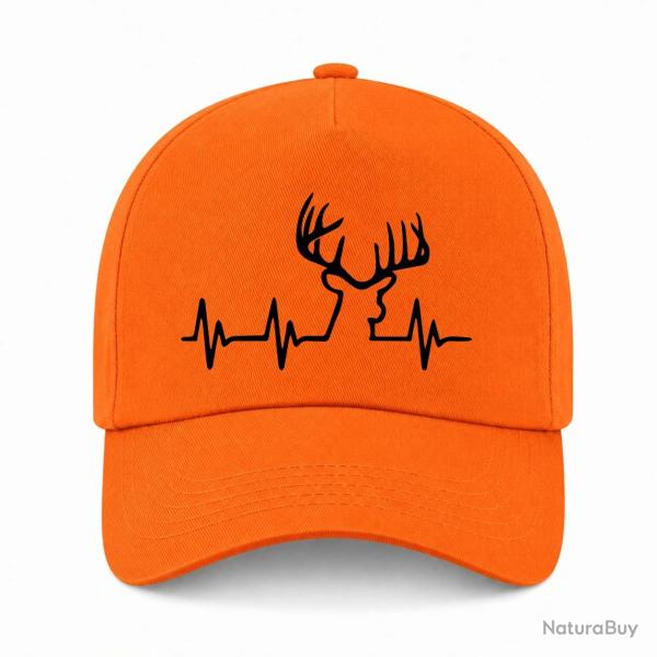 Casquette Chasse - Battement de coeur "CERF" - Orange