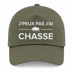 Casquette Chasseur - Je peux pas j'ai chasse ! - Kaki / Blanc