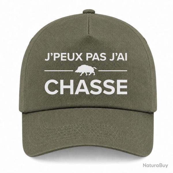Casquette Chasseur - Je peux pas j'ai chasse ! - Kaki / Blanc