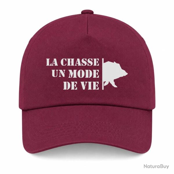 Casquette Chasse - Un mode de vie - Sanglier - Bordeaux