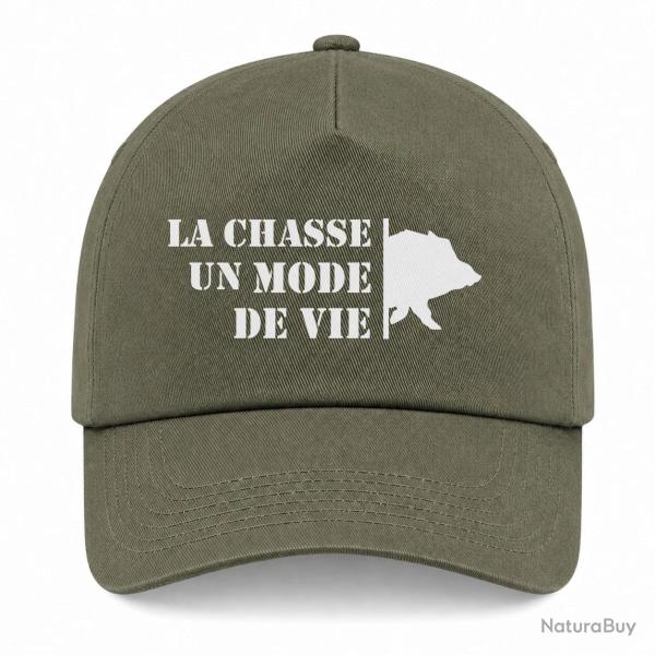 Casquette Chasse - Un mode de vie - Sanglier - Kaki / Blanc