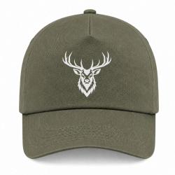 Casquette Chasse - Cerf royal - Portrait - Kaki / Blanc