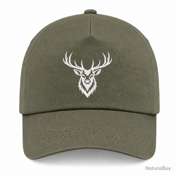 Casquette Chasse - Cerf royal - Portrait - Kaki / Blanc