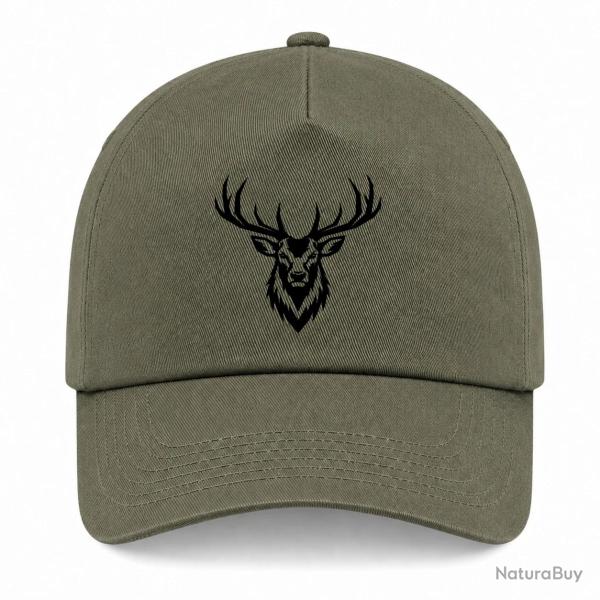 Casquette Chasse - Cerf royal - Portrait - Kaki / Noir