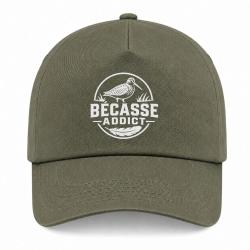Casquette Chasse - B&eacute;casse addict - Badge nature - Kaki / Blanc