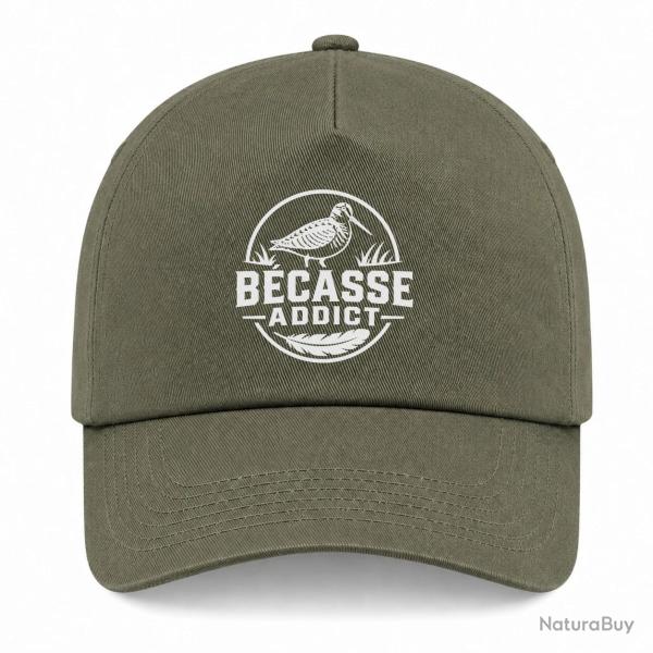 Casquette Chasse - B�casse addict - Badge nature - Kaki / Blanc
