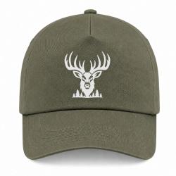 Casquette Chasse - Cerf majestueux - Lisi&egrave;re des bois - Kaki / Blanc