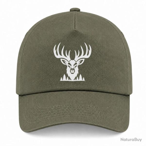 Casquette Chasse - Cerf majestueux - Lisi�re des bois - Kaki / Blanc