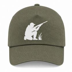 Casquette Chasse - Chasseur &agrave; l'aff&ucirc;t - Silhouette - Kaki / Blanc