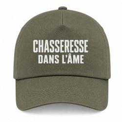 Casquette Chasse - Chasseresse dans l'&acirc;me - Typographie - Kaki / Blanc