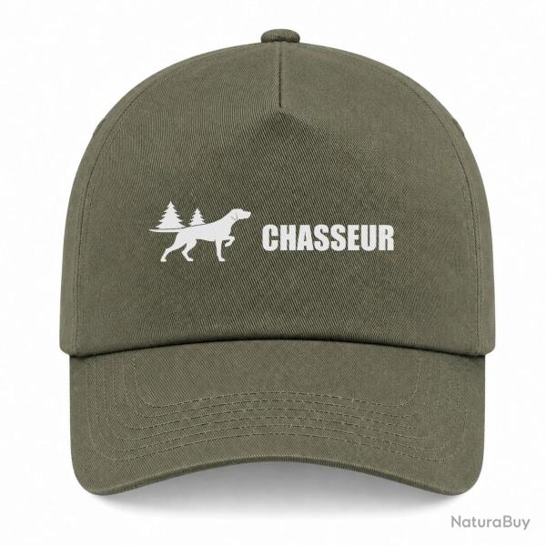 Casquette Chasse - Chasseur - Chien d'arr�t en for�t - Kaki / Blanc