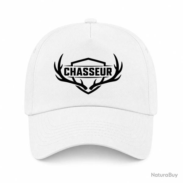 Casquette Chasse - Chasseur n� - Blason aux bois de cerf - Blanc