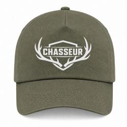 Casquette Chasse - Chasseur n&eacute; - Blason aux bois de cerf - Kaki / Blanc