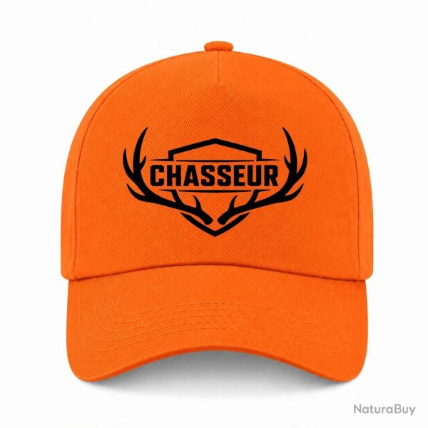 Casquette Chasse - Chasseur n� - Blason aux bois de cerf - Orange