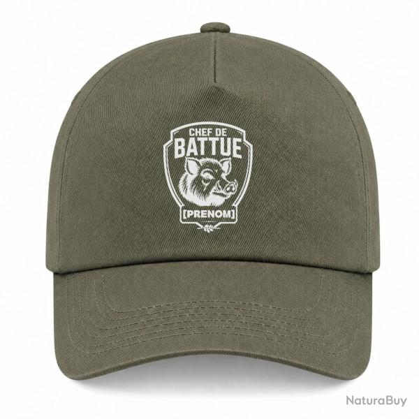 Casquette Chasse - Chef de battue - Personnalisable - Kaki / Blanc