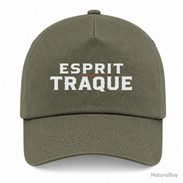 Casquette Chasse - Esprit traque - Typographie - Kaki / Blanc