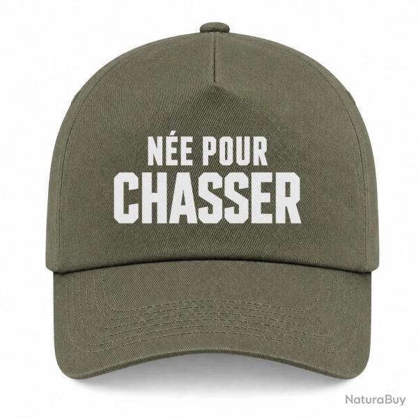 Casquette Chasse - N�e pour chasser - Typographie - Kaki / Blanc