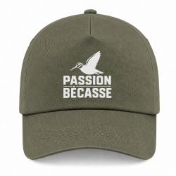 Casquette Chasse - Passion b&eacute;casse - Oiseau en vol - Kaki / Blanc