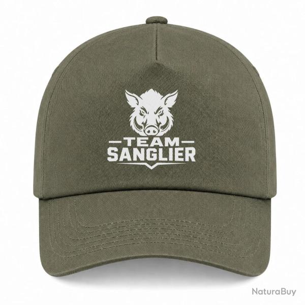 Casquette Chasse - Team sanglier - Portrait sauvage - Kaki / Blanc