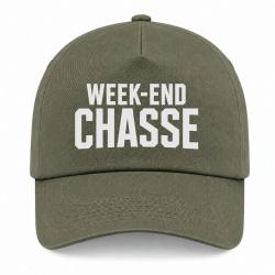 Casquette Chasse - Week-end chasse - Typographie - Kaki / Blanc
