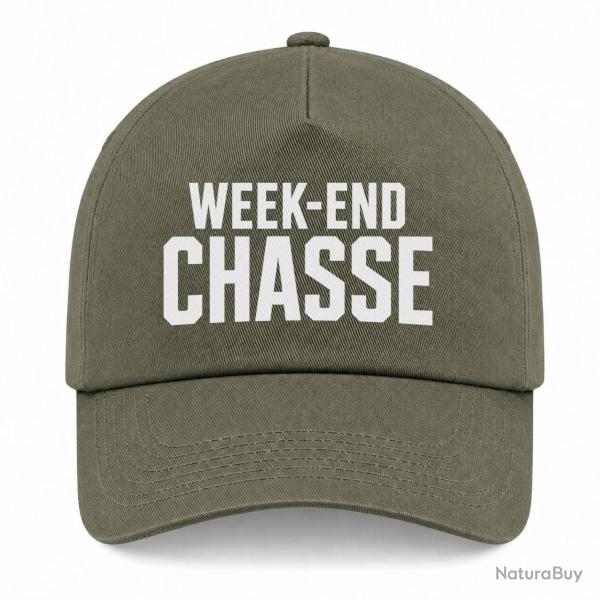 Casquette Chasse - Week-end chasse - Typographie - Kaki / Blanc