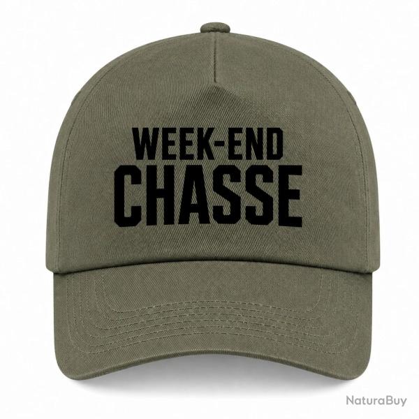 Casquette Chasse - Week-end chasse - Typographie - Kaki / Noir