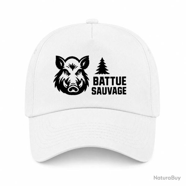 Casquette Chasse - Battue sauvage - Portrait de sanglier - Blanc