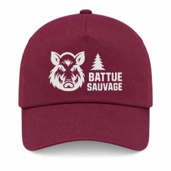 Casquette Chasse - Battue sauvage - Portrait de sanglier - Bordeaux