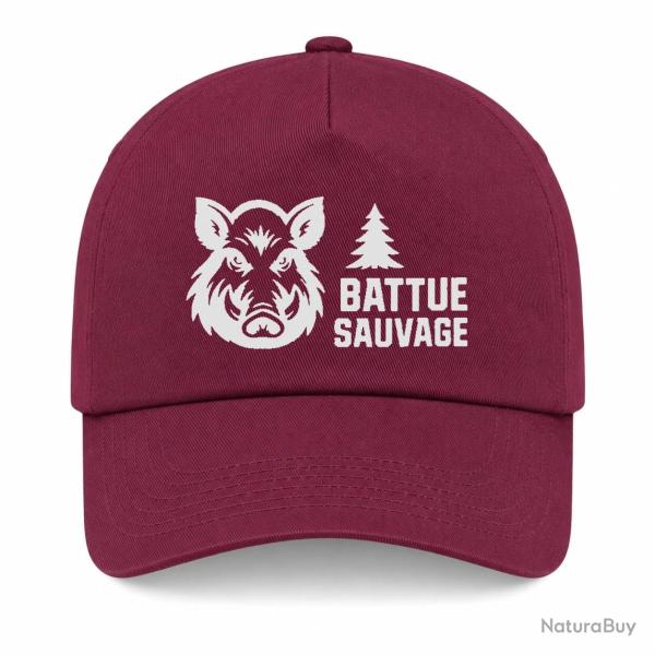 Casquette Chasse - Battue sauvage - Portrait de sanglier - Bordeaux