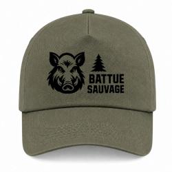 Casquette Chasse - Battue sauvage - Portrait de sanglier - Kaki / Noir