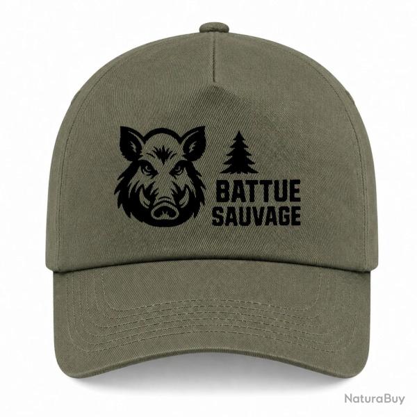 Casquette Chasse - Battue sauvage - Portrait de sanglier - Kaki / Noir