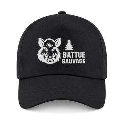 Casquette Chasse - Battue sauvage - Portrait de sanglier - Noir