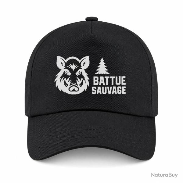 Casquette Chasse - Battue sauvage - Portrait de sanglier - Noir