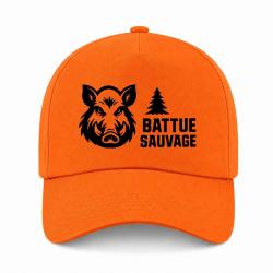 Casquette Chasse - Battue sauvage - Portrait de sanglier - Orange
