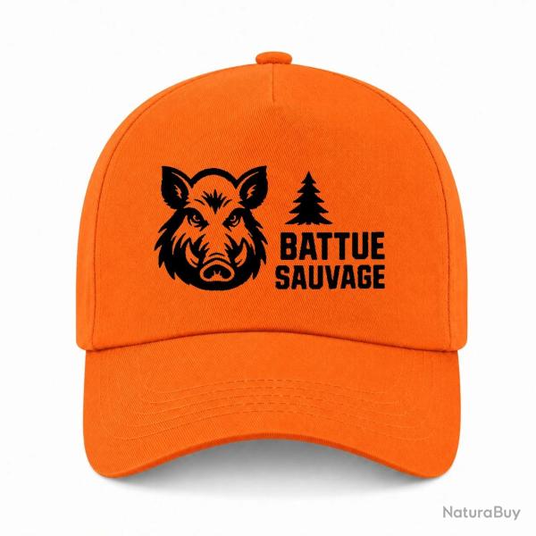 Casquette Chasse - Battue sauvage - Portrait de sanglier - Orange