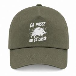 Casquette Chasse - &Ccedil;a passe ou &ccedil;a casse - Sanglier - Kaki / Blanc