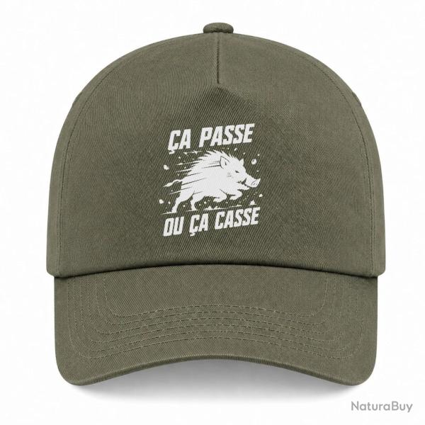 Casquette Chasse - �a passe ou �a casse - Sanglier - Kaki / Blanc