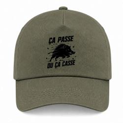 Casquette Chasse - &Ccedil;a passe ou &ccedil;a casse - Sanglier - Kaki / Noir