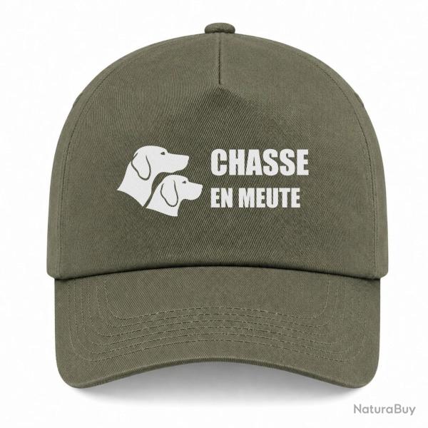 Casquette Chasse - Chasse en meute - Duo de chiens - Kaki / Blanc
