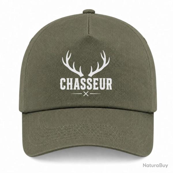 Casquette Chasse - Chasseur - Blason aux bois de cerf - Kaki / Blanc