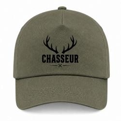 Casquette Chasse - Chasseur - Blason aux bois de cerf - Kaki / Noir