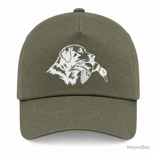 Casquette Chasse - Compagnon de chasse - Chien au canard - Kaki / Blanc
