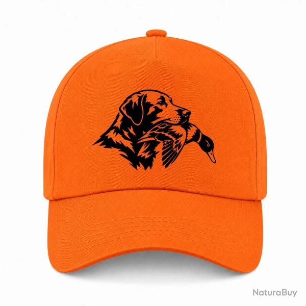 Casquette Chasse - Compagnon de chasse - Chien au canard - Orange