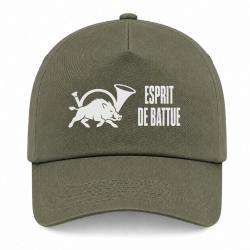 Casquette Chasse - Esprit de battue - Sanglier au cor - Kaki / Blanc