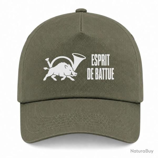 Casquette Chasse - Esprit de battue - Sanglier au cor - Kaki / Blanc