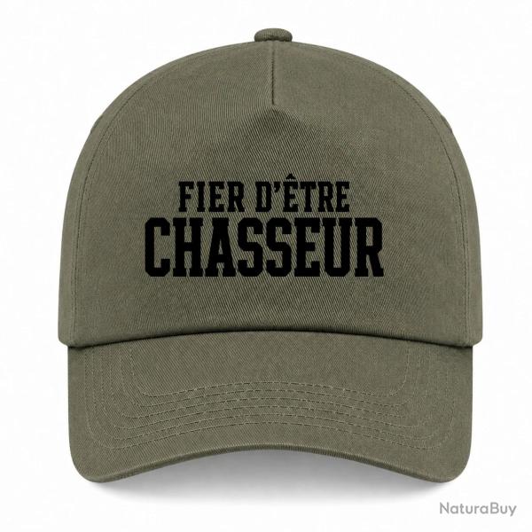 Casquette Chasse - Fier d'�tre chasseur - Typographie - Kaki / Noir