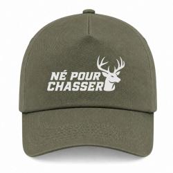 Casquette Chasse - N&eacute; pour chasser - Silhouette de cerf - Kaki / Blanc