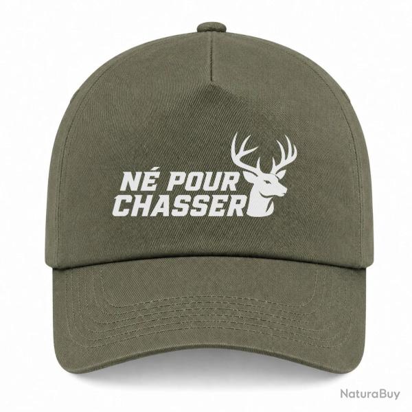 Casquette Chasse - N� pour chasser - Silhouette de cerf - Kaki / Blanc